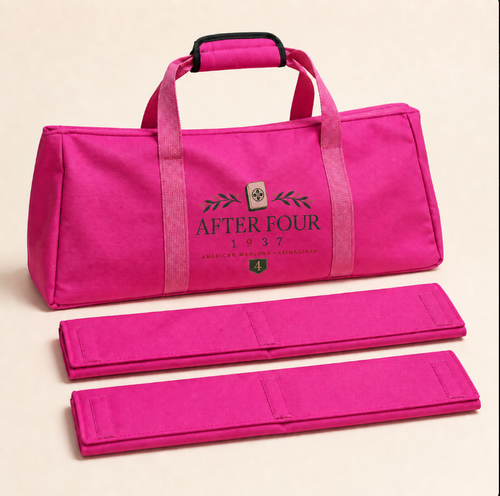 Barbie Pink AFTER FOUR three-piece Mah Jongg carry bag set shown from the front