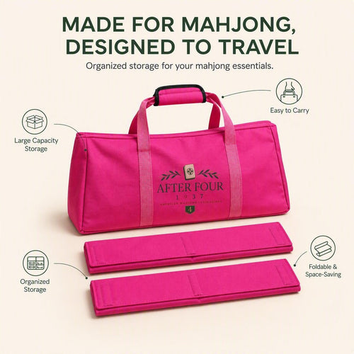Barbie Pink AFTER FOUR three-piece Mah Jongg carry bag set showing the core storage features