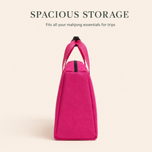Barbie Pink AFTER FOUR three-piece Mah Jongg carry bag set shown from the side for a restrained capacity view