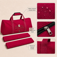 Burgundy AFTER FOUR three-piece Mah Jongg carry bag set showing material, zipper and handle construction details