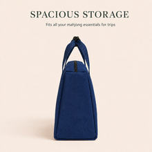 Navy AFTER FOUR three-piece Mah Jongg carry bag set shown from the side for a restrained capacity view