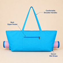Blue canvas American Mah Jongg carrying bag — back zipper details