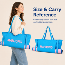 Blue canvas American Mah Jongg carrying bag — carry reference