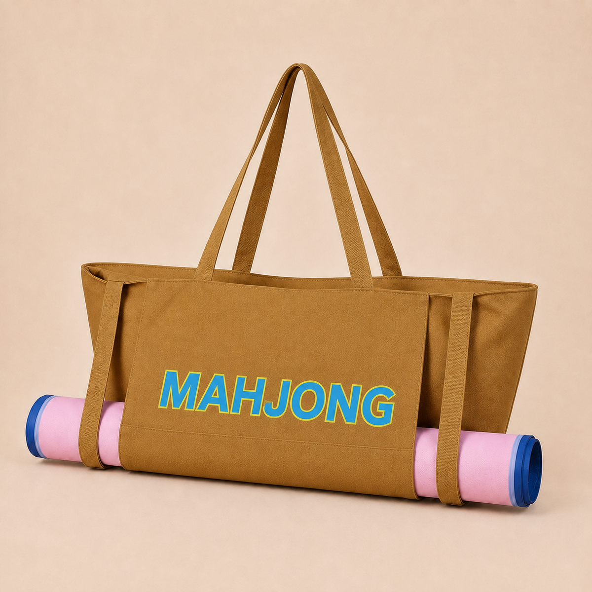 Brown canvas American Mah Jongg carrying bag — front product view