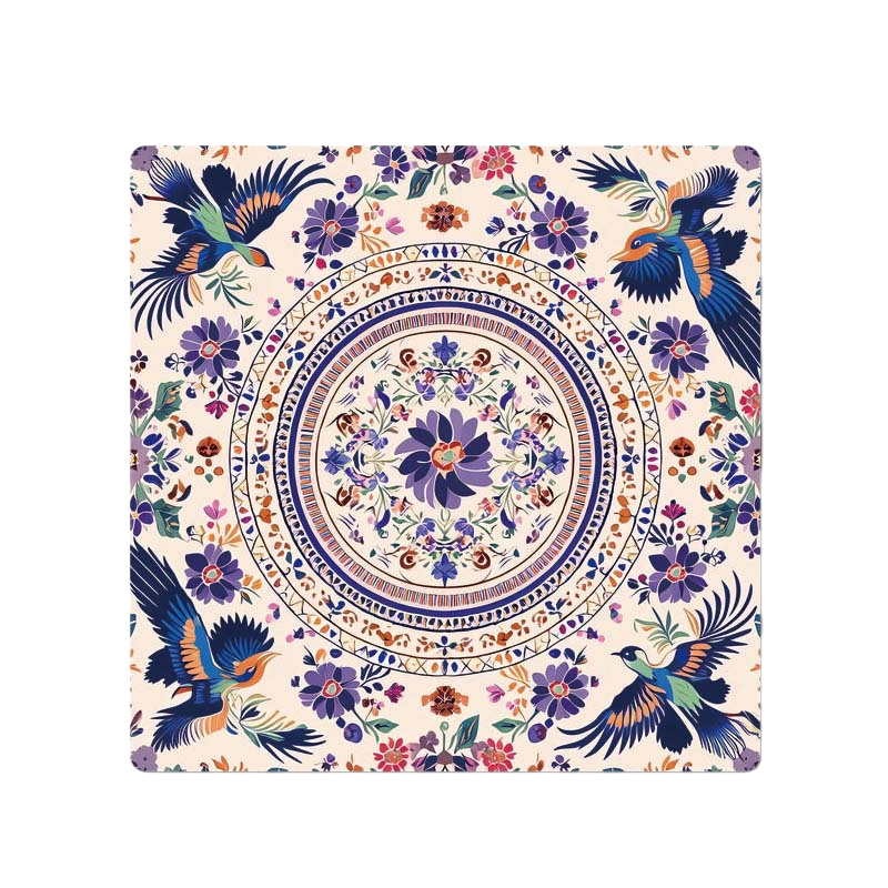 Crane Medallion American Mah Jongg mat shown flat from above with the complete design and all four edges visible