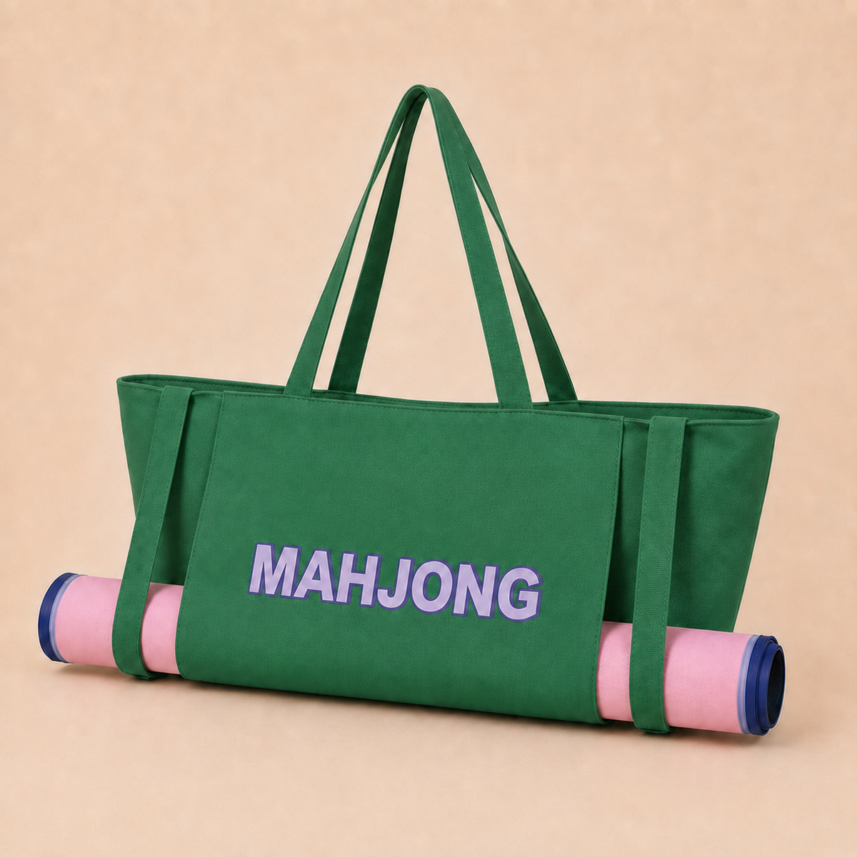 Green canvas American Mah Jongg carrying bag — front product view