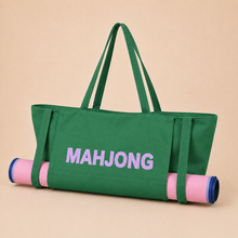 Green canvas American Mah Jongg carrying bag — front angle
