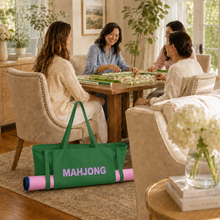 Green canvas American Mah Jongg carrying bag — at game night