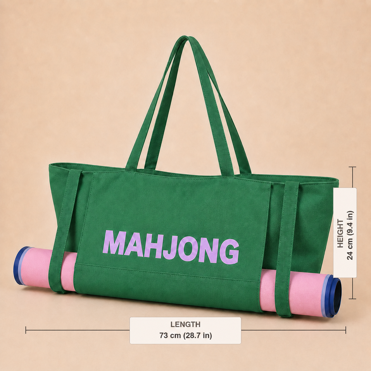 Green canvas American Mah Jongg carrying bag — bag dimensions