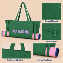Green canvas American Mah Jongg carrying bag — construction details