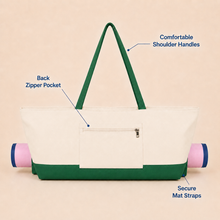 Green & Ivory canvas American Mah Jongg carrying bag — back zipper details