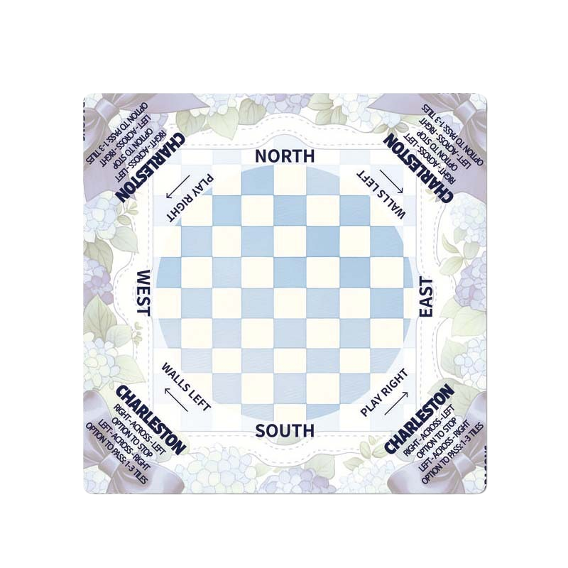Hydrangea Check American Mah Jongg mat shown flat from above with the complete design and all four edges visible