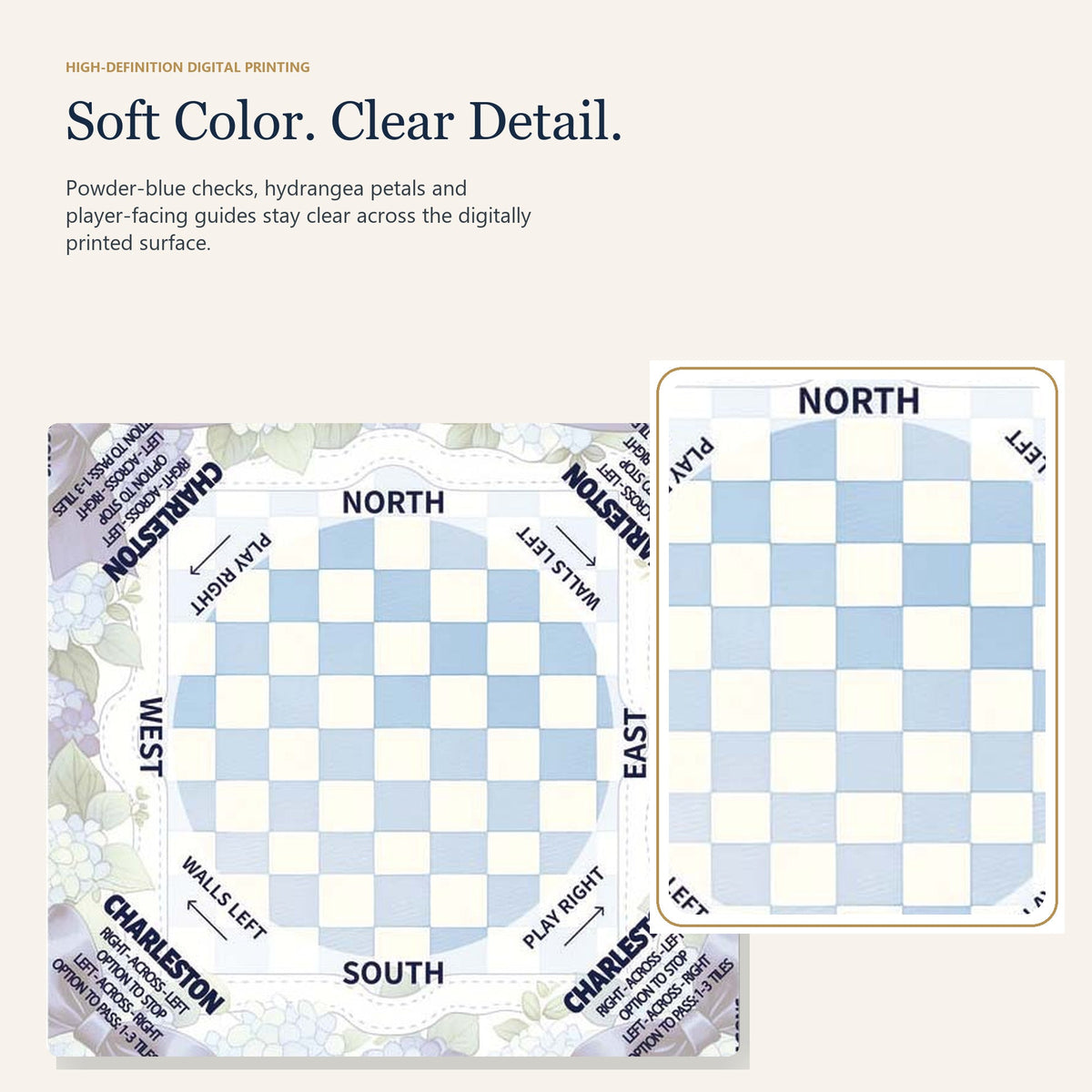 Hydrangea Check American Mah Jongg mat — print detail