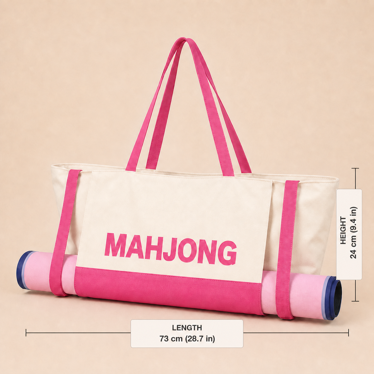 Pink & Ivory canvas American Mah Jongg carrying bag — bag dimensions