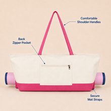 Pink & Ivory canvas American Mah Jongg carrying bag — back zipper details
