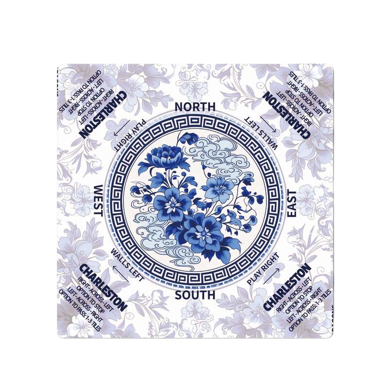 Porcelain Garden American Mah Jongg mat shown flat from above with the complete design and all four edges visible