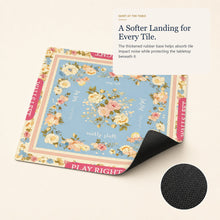 Powder Blue Rose American Mah Jongg mat — cushioned rubber base