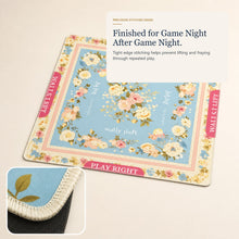 Powder Blue Rose American Mah Jongg mat — stitched edge