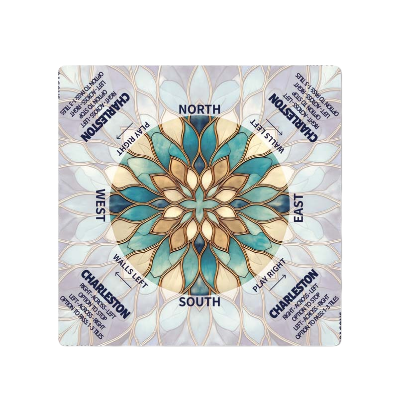 Sea Glass Lotus American Mah Jongg mat shown flat from above with the complete design and all four edges visible