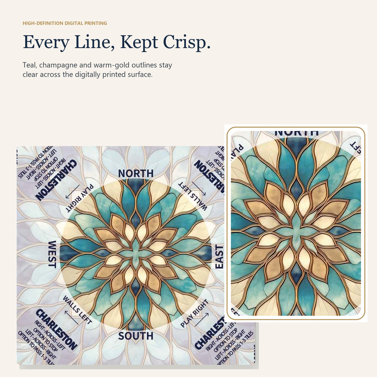 Sea Glass Lotus American Mah Jongg mat — print detail