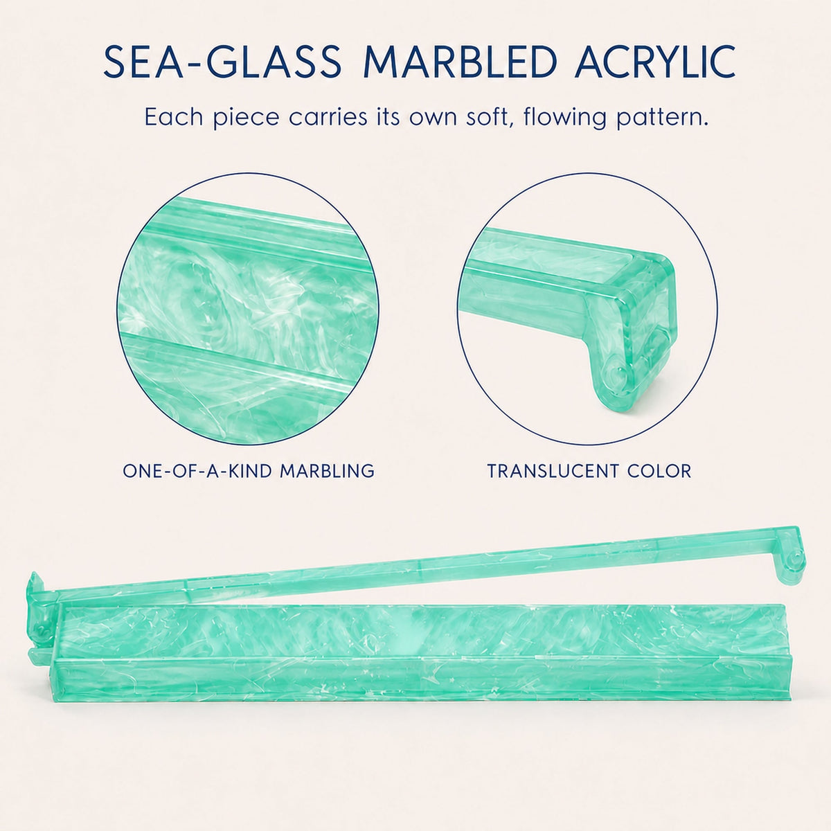 Seafoam Mint American Mah Jongg rack and pusher set — acrylic material detail