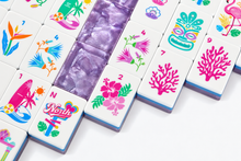 Close-up of Amethyst Garden American Mah Jongg tile artwork and layered lavender edges