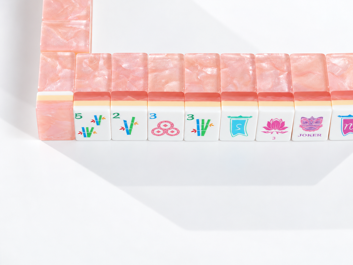 Front view of a Blush Lotus American Mah Jongg tile wall with pink marbled backs