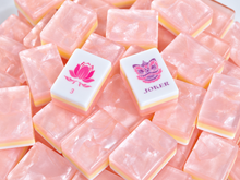 Blush Lotus American Mah Jongg lotus flower and Joker tiles on pink marbled backs