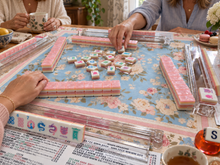Blush Lotus American Mah Jongg tile set in play on a table with friends