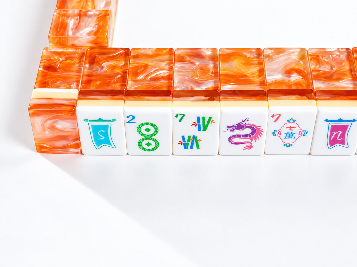 Front view of Coral Lotus American Mah Jongg tile wall with colorful illustrated faces