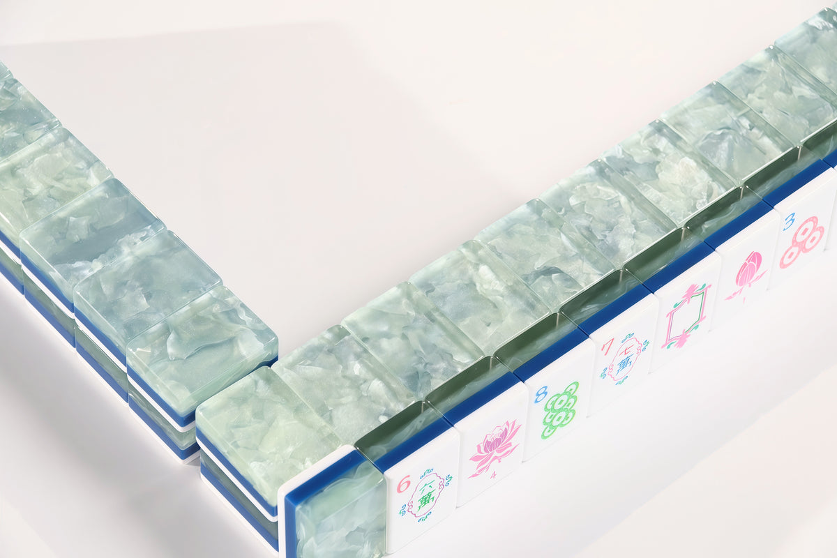 Angled Sea Glass Lotus American Mah Jongg tile wall with pale green marbled backs