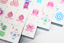 Detail of Sea Glass Lotus American Mah Jongg tiles with pink lotus flower artwork