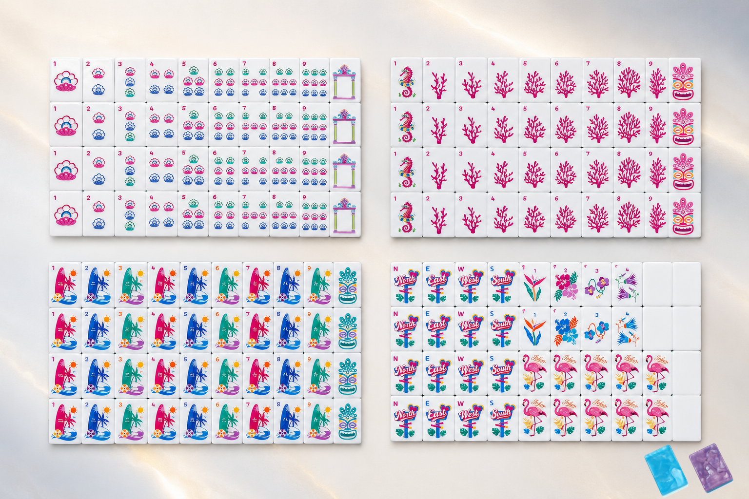 Original PANDATIME tile artwork with coral, sailboats and tropical flowers