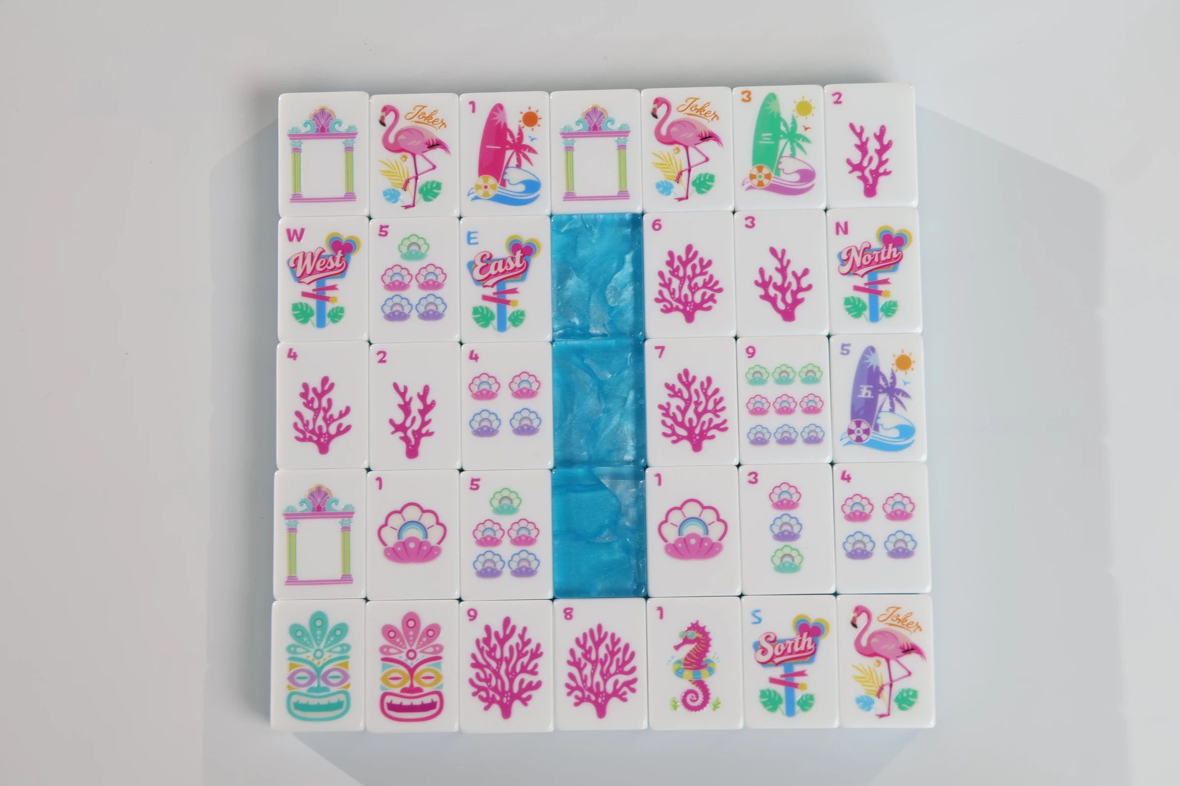 Azure Tropics American Mah Jongg tile faces arranged together